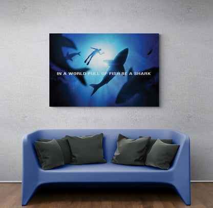 Be a Shark Canvas Motivational Office Quote Metal Poster Print Entrepreneur Inspirational Acrylic Decor Business Competition Office Art