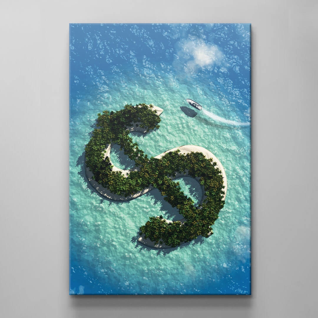 Dollar Island Canvas Financial Money Acrylic or Metal Print Blue Ocean Beach Art Vacation Wall Poster Yacht Money