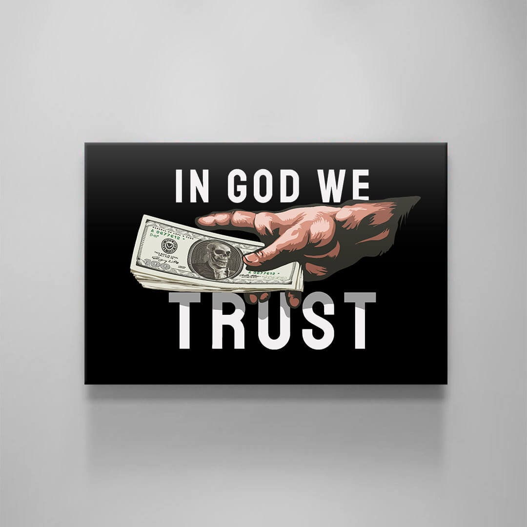 In God We Trust Money Canvas Motivational Office Metal Poster Print Hand with Dollars Wall Art Office Financial Freedom Poster Decor