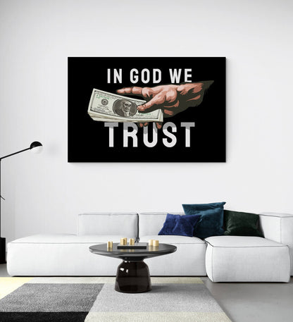 In God We Trust Money Canvas Motivational Office Metal Poster Print Hand with Dollars Wall Art Office Financial Freedom Poster Decor