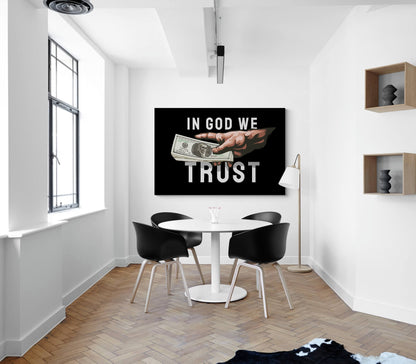 In God We Trust Money Canvas Motivational Office Metal Poster Print Hand with Dollars Wall Art Office Financial Freedom Poster Decor