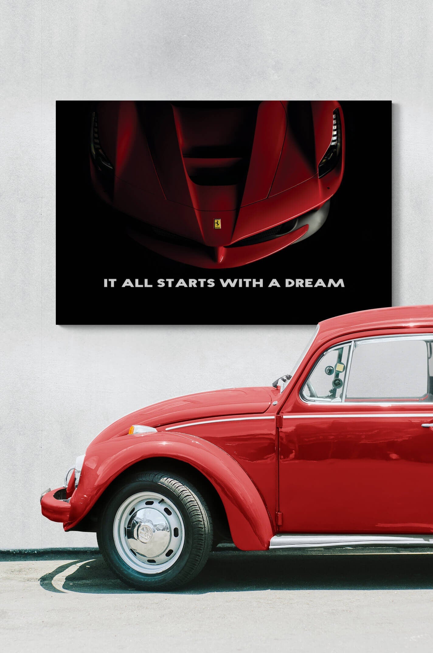 It All Starts with a Dream Acrylic Metal or Canvas Poster Print Red Ferrari Motivational Quote Living Room Office Car Quote Decor