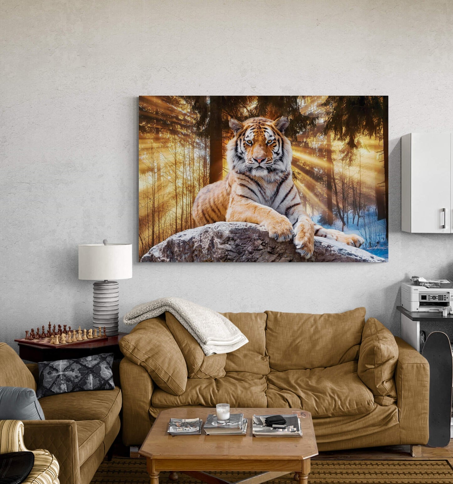 Adult Will Tiger Head abstract, art tiger in the woods gold Tiger art