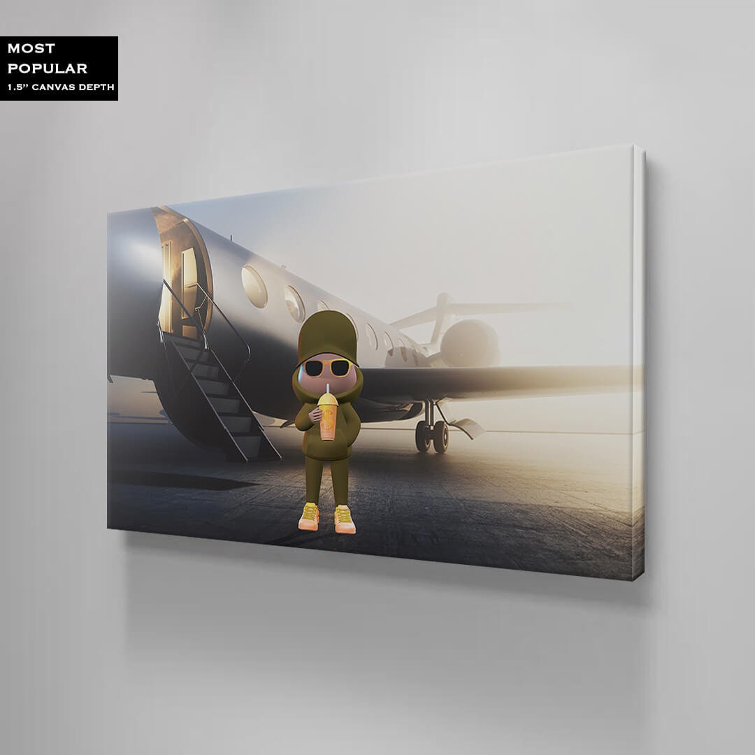 Private Jet Luxury Life Canvas Rich Wealthy Man Sunrise Black Plane Poster Art Gold Man Near Expensive Jet Money Maker Art No Limits