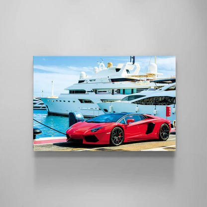 Millionaire Lifestyle Canvas Rich Wealthy Businessman Red Lambo Poster Miami Lifestyle Acrylic Ocean Canvas Art Luxury Background Print