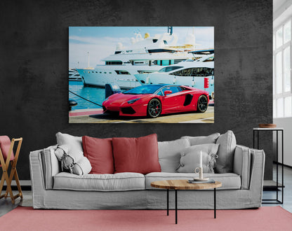 Millionaire Lifestyle Canvas Rich Wealthy Businessman Red Lambo Poster Miami Lifestyle Acrylic Ocean Canvas Art Luxury Background Print