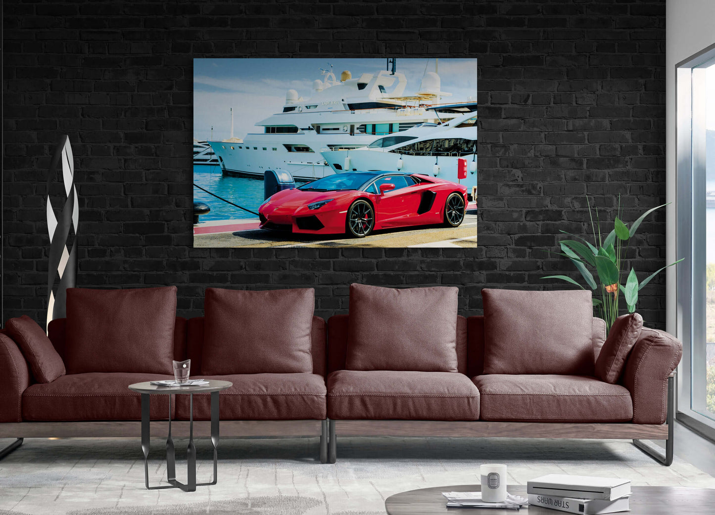 Millionaire Lifestyle Canvas Rich Wealthy Businessman Red Lambo Poster Miami Lifestyle Acrylic Ocean Canvas Art Luxury Background Print