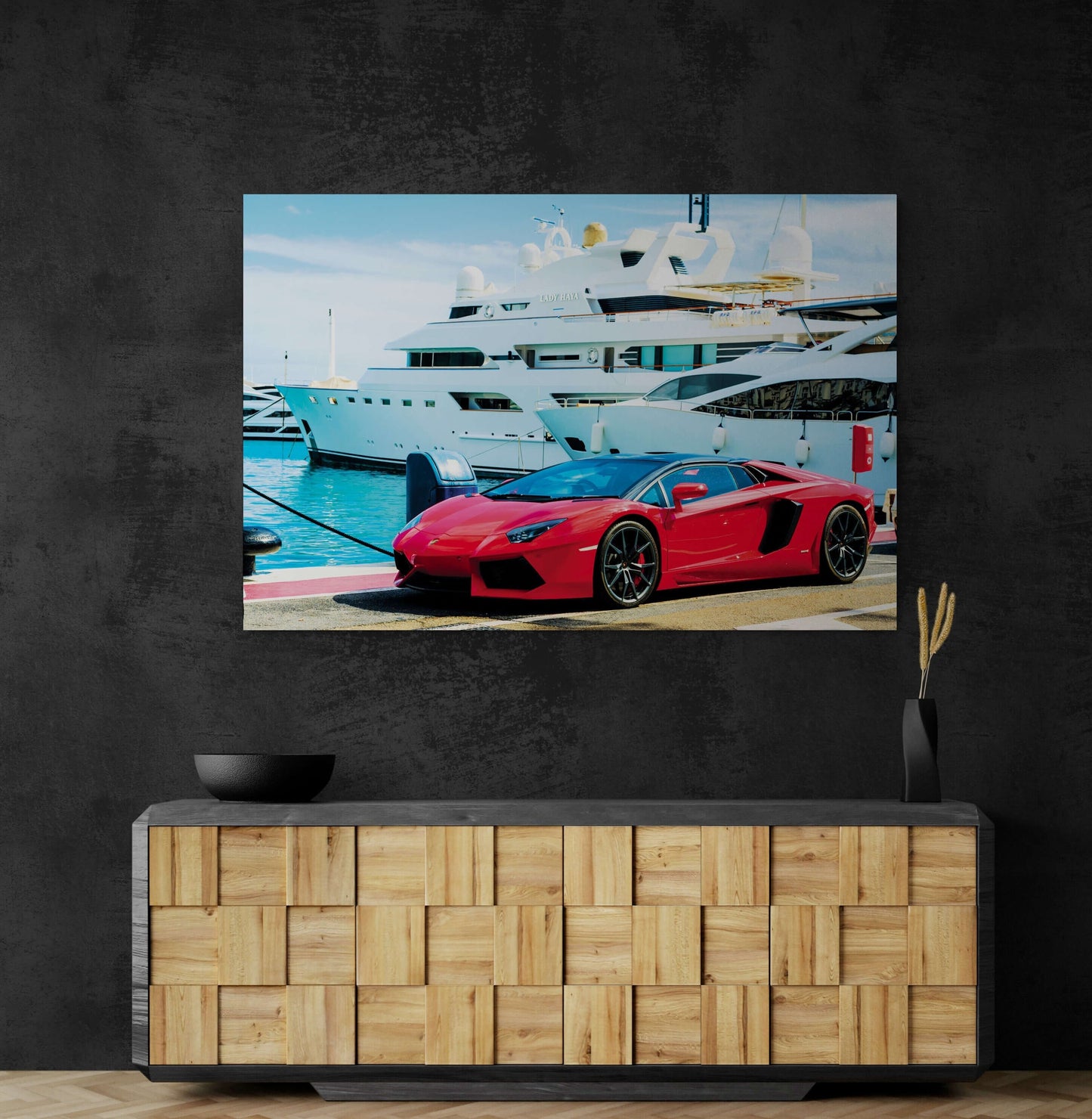 Millionaire Lifestyle Canvas Rich Wealthy Businessman Red Lambo Poster Miami Lifestyle Acrylic Ocean Canvas Art Luxury Background Print