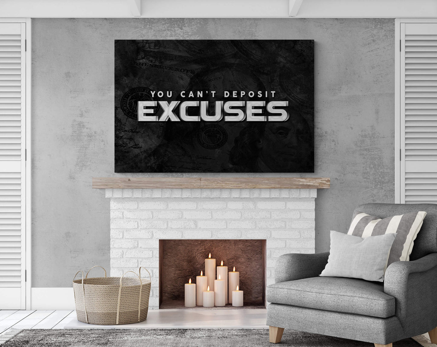 "You Can't Deposit Excuses" - Motivational Canvas Entrepreneur Poster - Business Related Quote Franklin Inspirational Financial Advice Sign