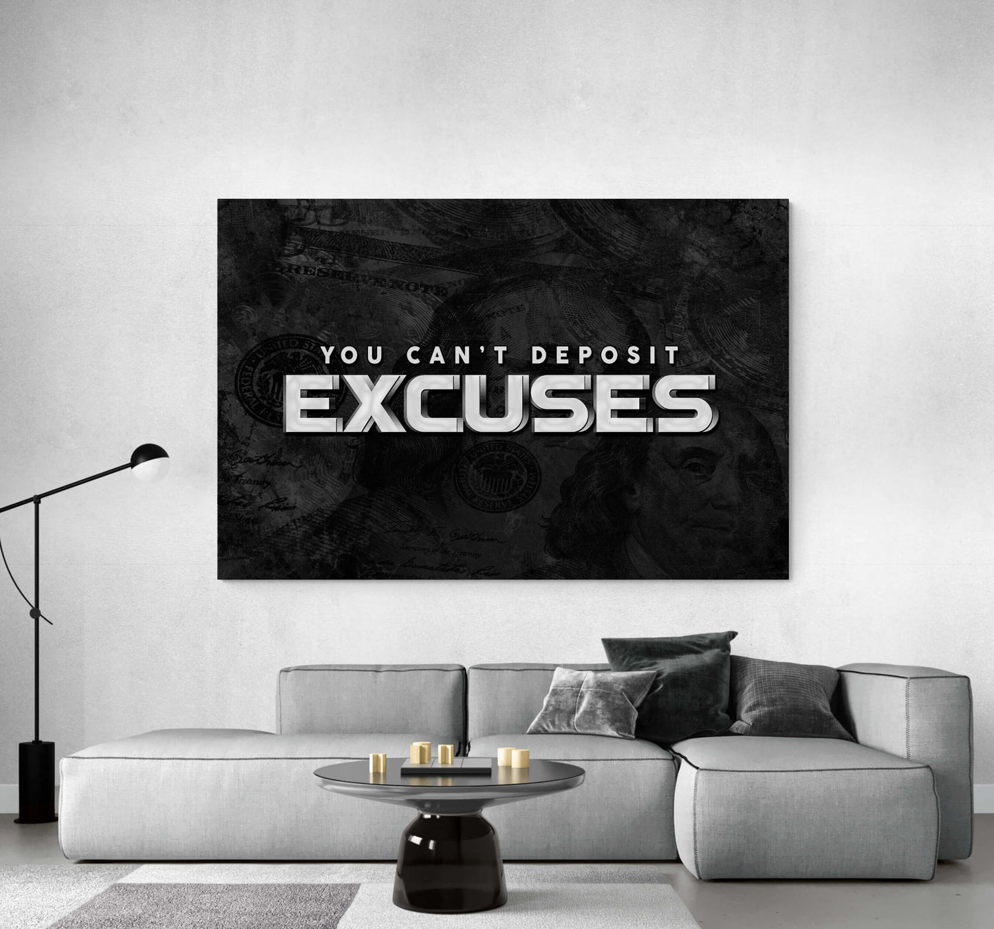 "You Can't Deposit Excuses" - Motivational Canvas Entrepreneur Poster - Business Related Quote Franklin Inspirational Financial Advice Sign