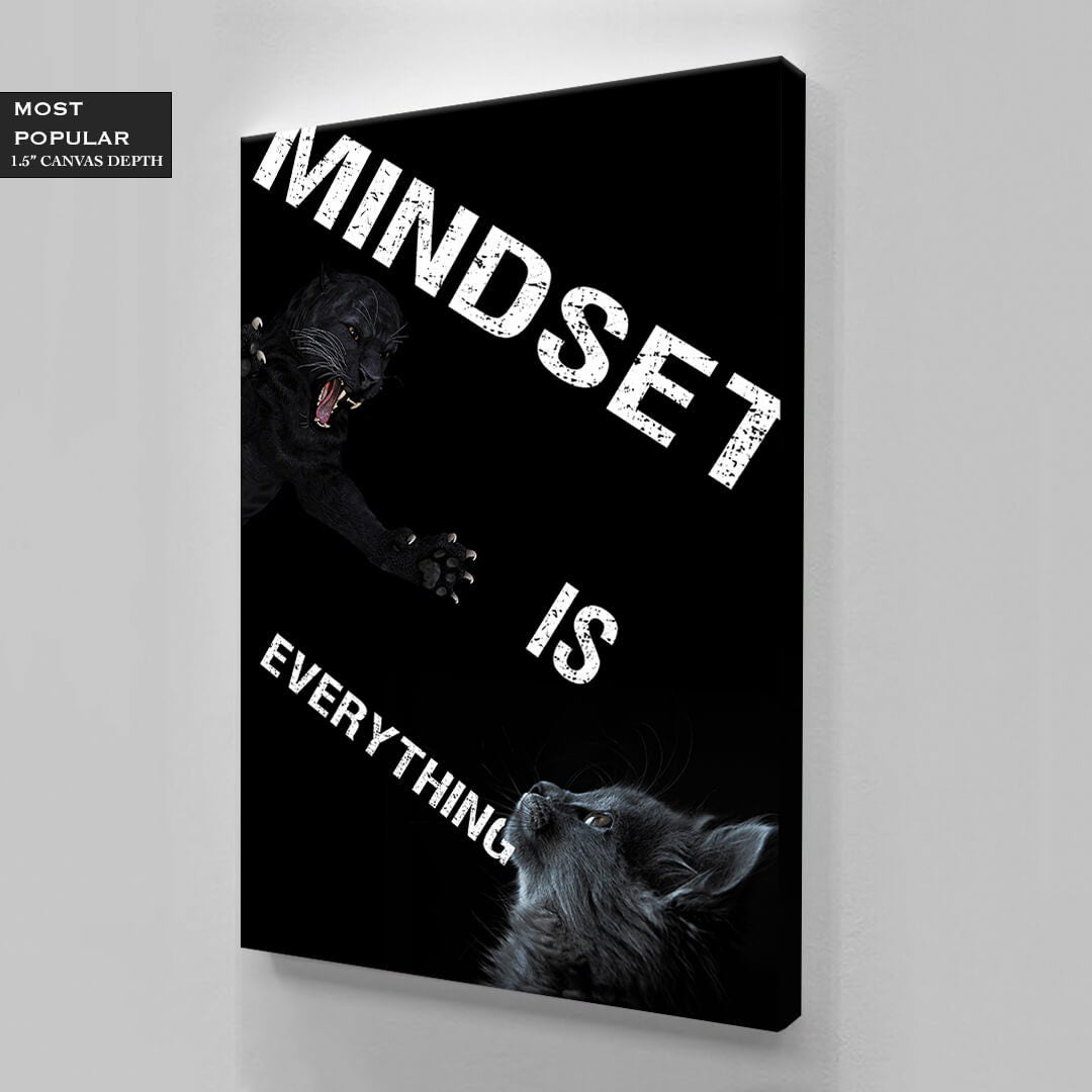 Mindset Is Everything Canvas Black Panther and Black Cat Face to Face Motivational Inspirational Office Poster Entrepreneur Room Decor