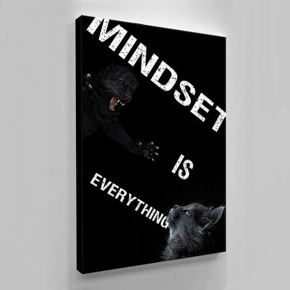 Mindset Is Everything Canvas Black Panther and Black Cat Face to Face Motivational Inspirational Office Poster Entrepreneur Room Decor