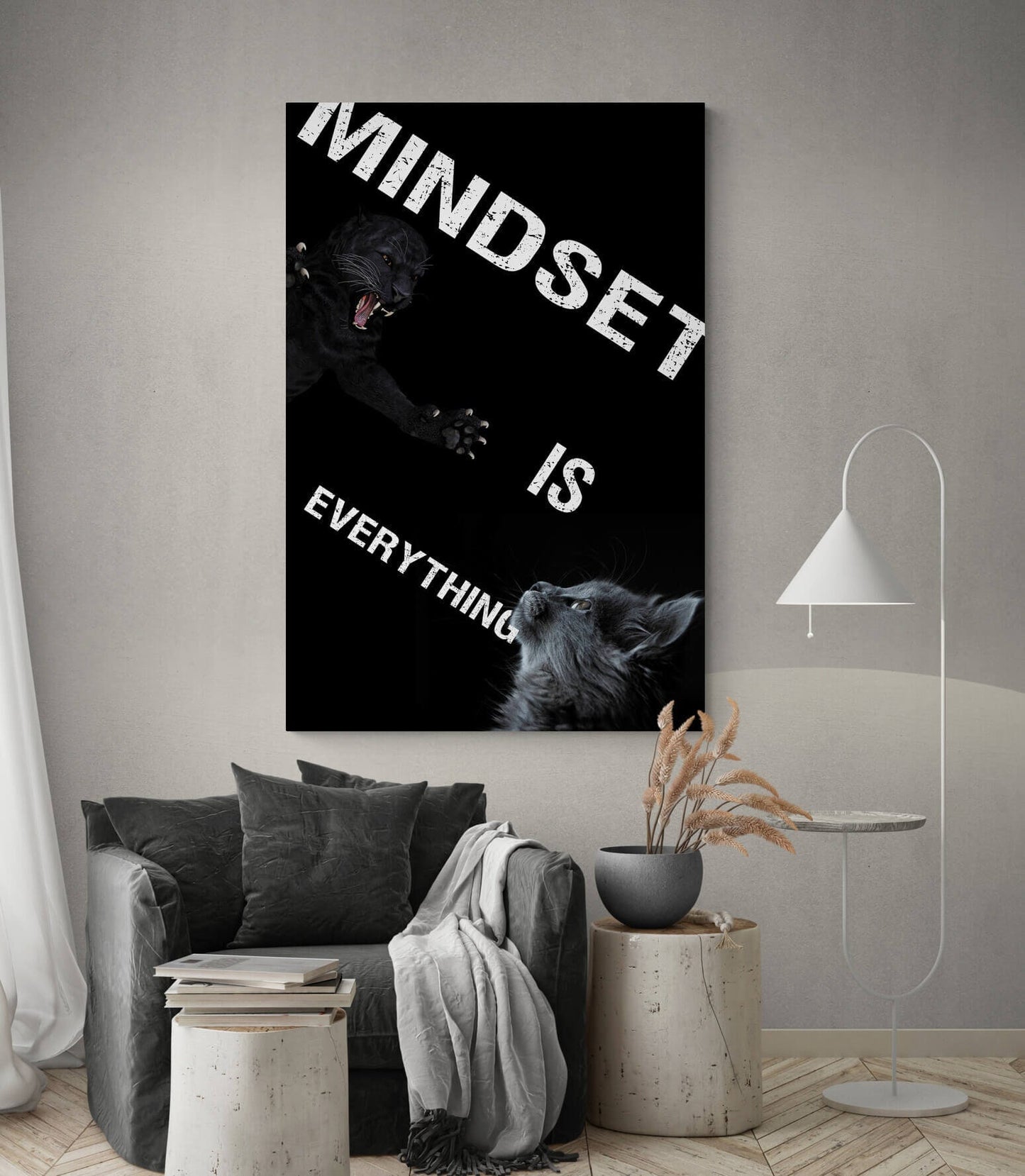 Mindset Is Everything Canvas Black Panther and Black Cat Face to Face Motivational Inspirational Office Poster Entrepreneur Room Decor