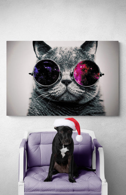 Cat Wearing Glasses funny cat wall art living room, post abstract canvas