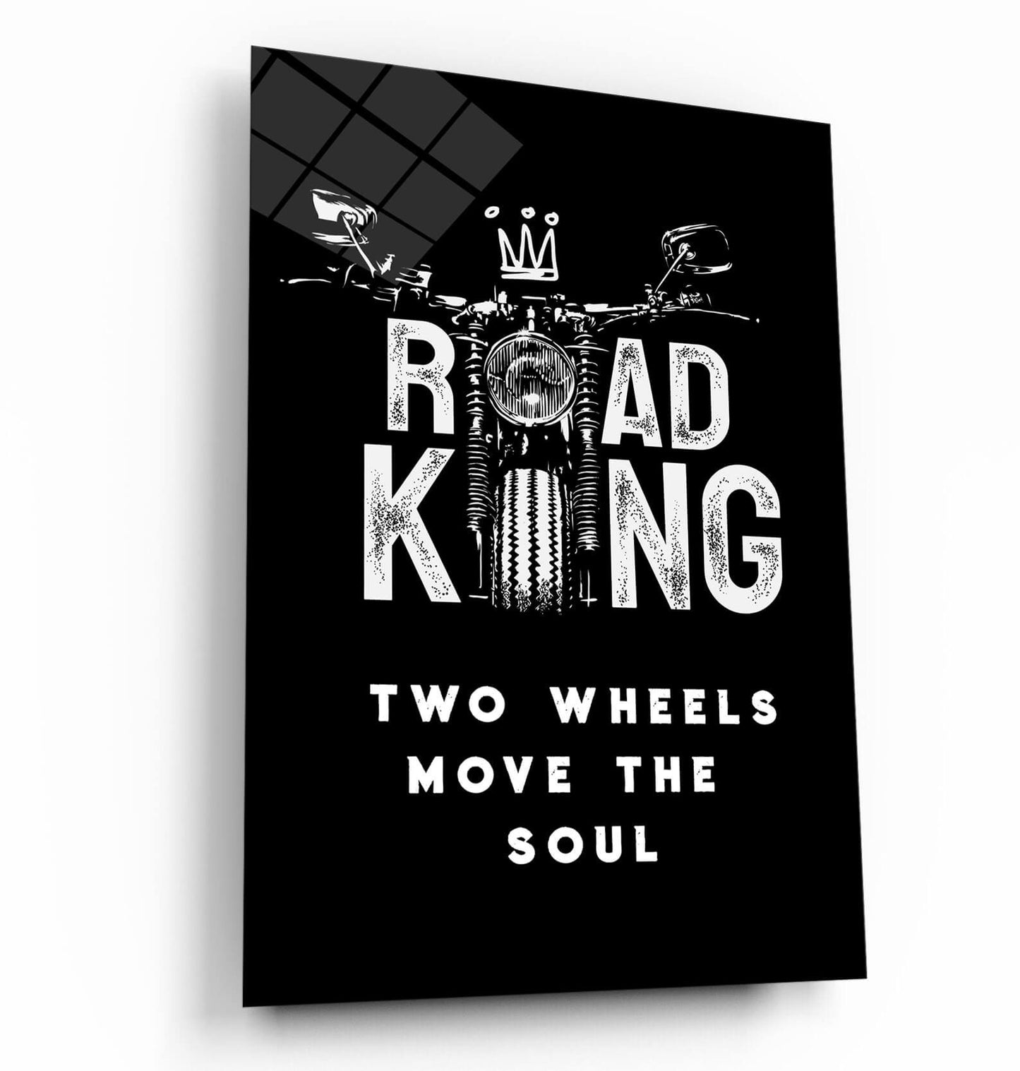 Road King Motorcycle Canvas - "Two Wheels Move the Soul" Quote Art - Biker's Wall Poster - Harley Bike Black and White Designed Quote for Real Men