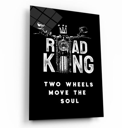 Road King Motorcycle Canvas - "Two Wheels Move the Soul" Quote Art - Biker's Wall Poster - Harley Bike Black and White Designed Quote for Real Men