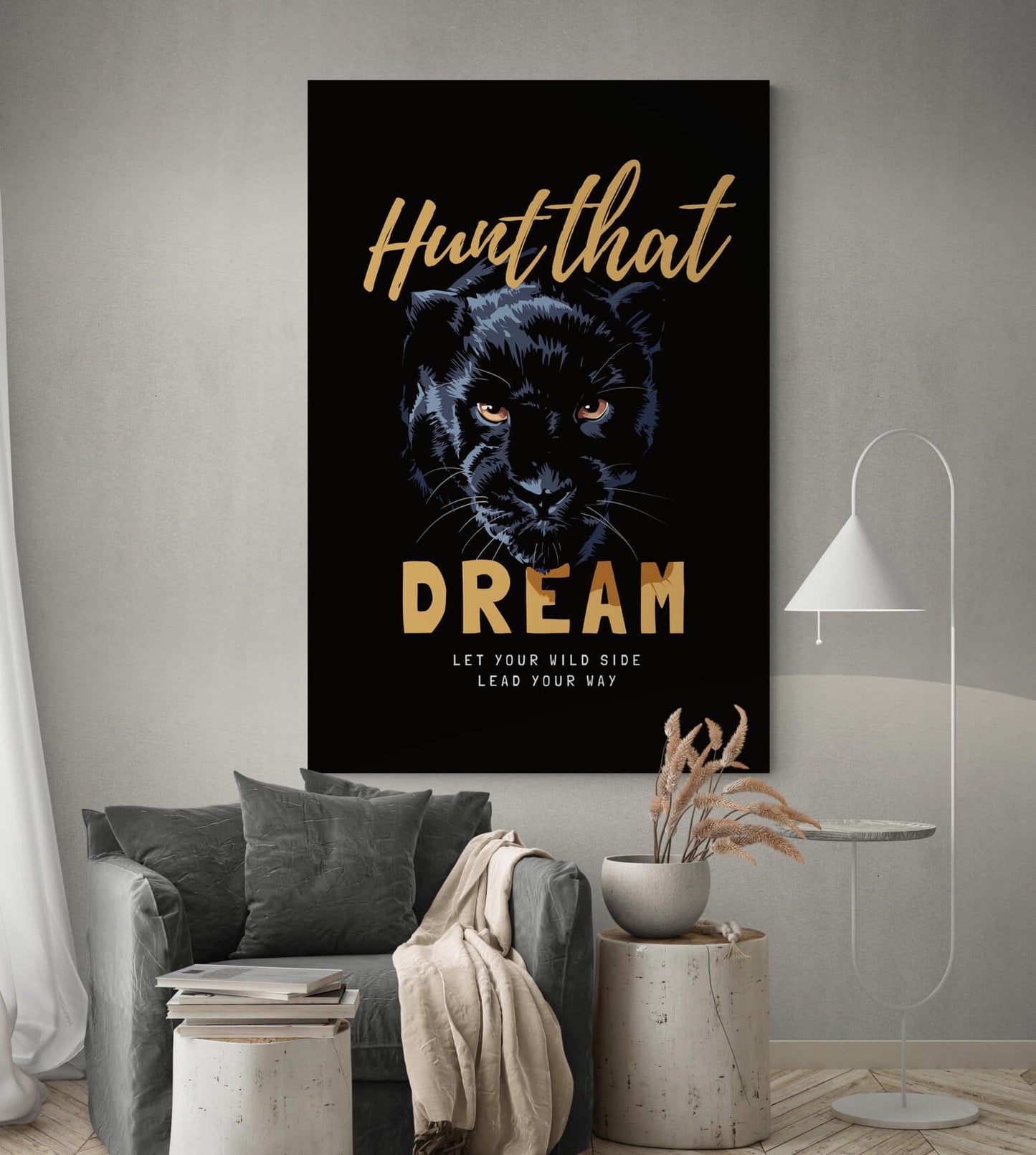 Hunt That Dream Canvas Motivational Poster Inspirational Art Let Your Wild Side Lead Your Way Leopard Look Art Black Panther Quote Art