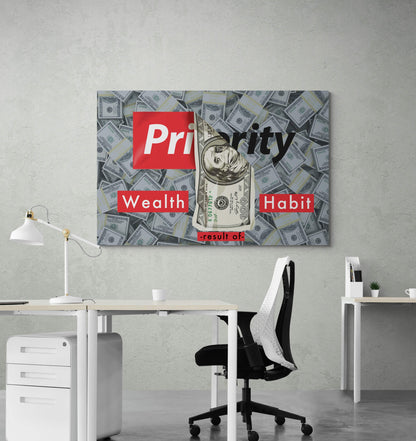 Wealth is Largely Result of Habit Canvas - Dollars Art - Financial Freedom Priority Sign - Entrepreneur Club Consistency Motivational Poster