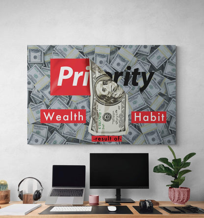 Wealth is Largely Result of Habit Canvas - Dollars Art - Financial Freedom Priority Sign - Entrepreneur Club Consistency Motivational Poster