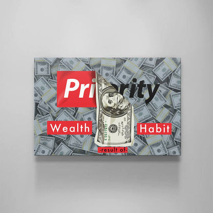 Wealth is Largely Result of Habit Canvas - Dollars Art - Financial Freedom Priority Sign - Entrepreneur Club Consistency Motivational Poster