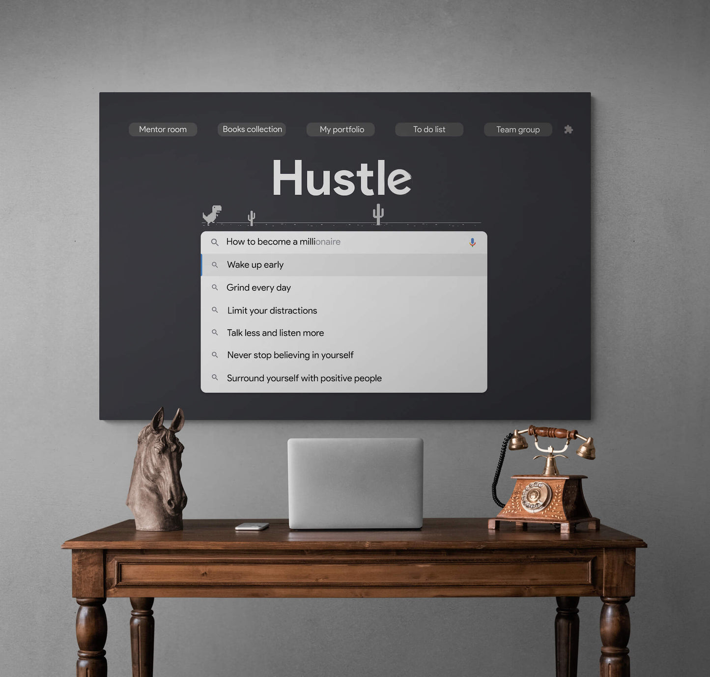 How to Become a Millionaire Canvas Hustle Browser Screen Effect Poster Grind Every Day Art Limit Distractions Motivational Office Print