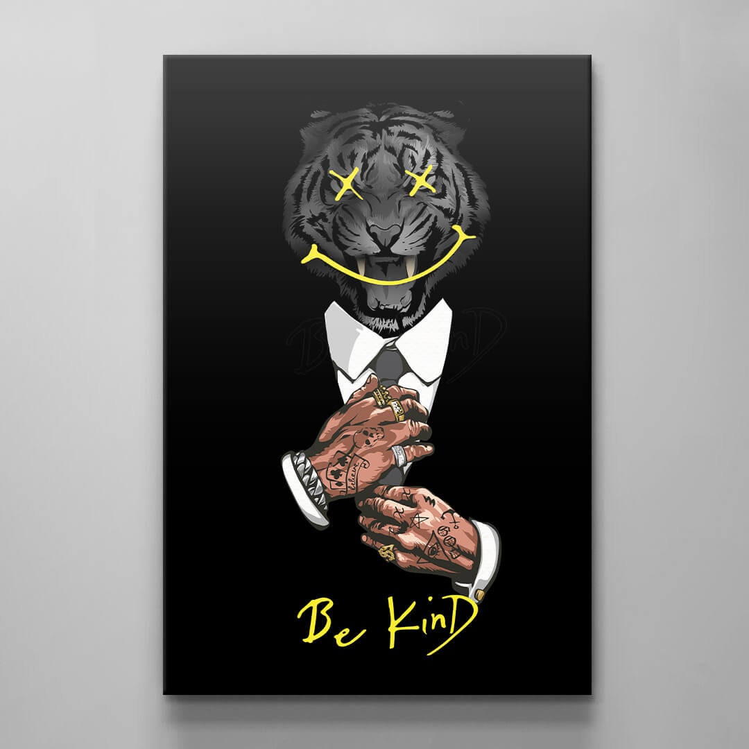 Be Kind Tiger Gangster Canvas Classic Suit Costume Art Angry Look Poster Gang Tattoos Print Man with Tiger Head Modern