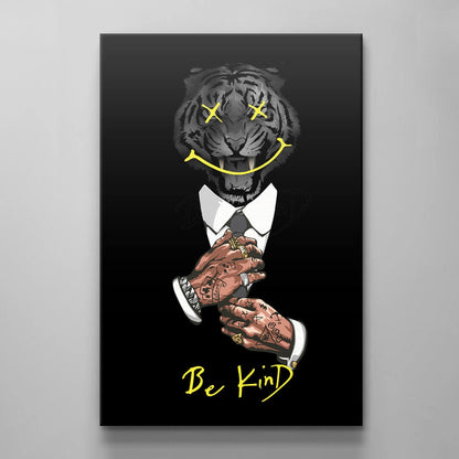 Be Kind Tiger Gangster Canvas Classic Suit Costume Art Angry Look Poster Gang Tattoos Print Man with Tiger Head Modern