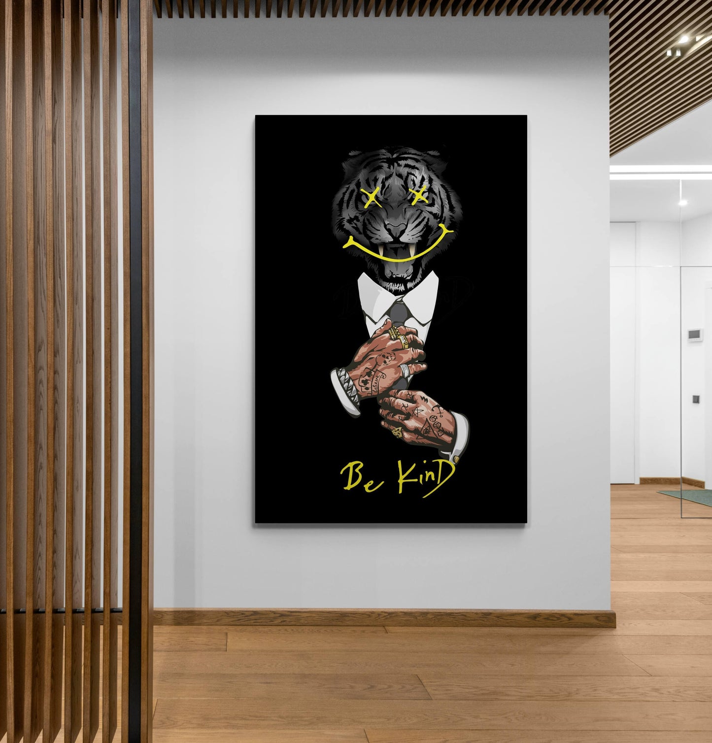 Be Kind Tiger Gangster Canvas Classic Suit Costume Art Angry Look Poster Gang Tattoos Print Man with Tiger Head Modern