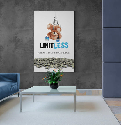 Fortune Sides with Those Who Dares Canvas Motivational Poster Inspirational Money Art Bear Limit-less Funny Sign A Lot of Dollars Print