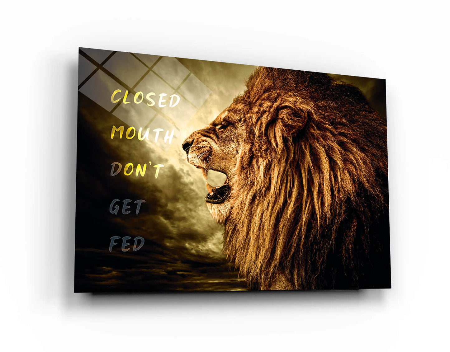 Closed Mouth Don't Get Fed Canvas Lion Motivational Quote Poster Inspirational Sign Office Art