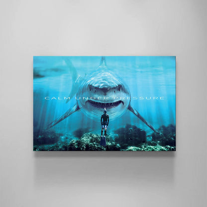 Calm Under Pressure Canvas Shark vs Man Poster Motivational Sign No Fear Inspirational Fearless Office Art