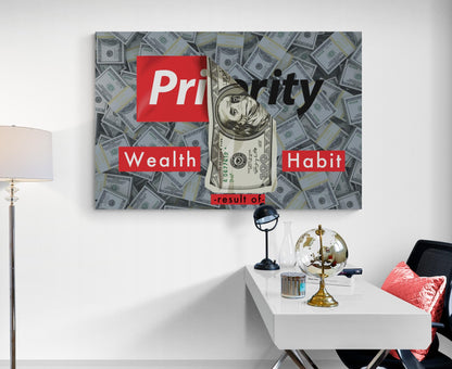 Wealth is Largely Result of Habit Canvas - Dollars Art - Financial Freedom Priority Sign - Entrepreneur Club Consistency Motivational Poster