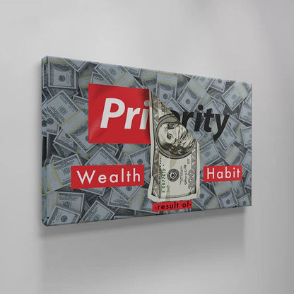 Wealth is Largely Result of Habit Canvas - Dollars Art - Financial Freedom Priority Sign - Entrepreneur Club Consistency Motivational Poster