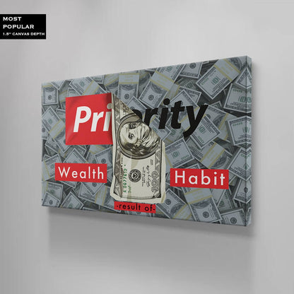 Wealth is Largely Result of Habit Canvas - Dollars Art - Financial Freedom Priority Sign - Entrepreneur Club Consistency Motivational Poster