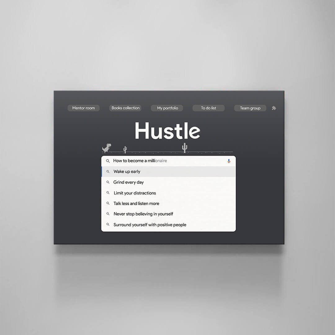 How to Become a Millionaire Canvas Hustle Browser Screen Effect Poster Grind Every Day Art Limit Distractions Motivational Office Print