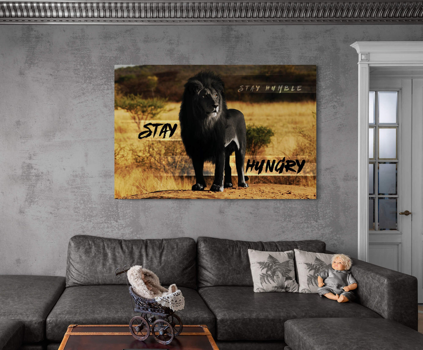 Stay Hungry Stay Humble Canvas Black Will Lion Motivational Quote Poster Lion in Jungle Leader Print King Leo Inspirational Office Art