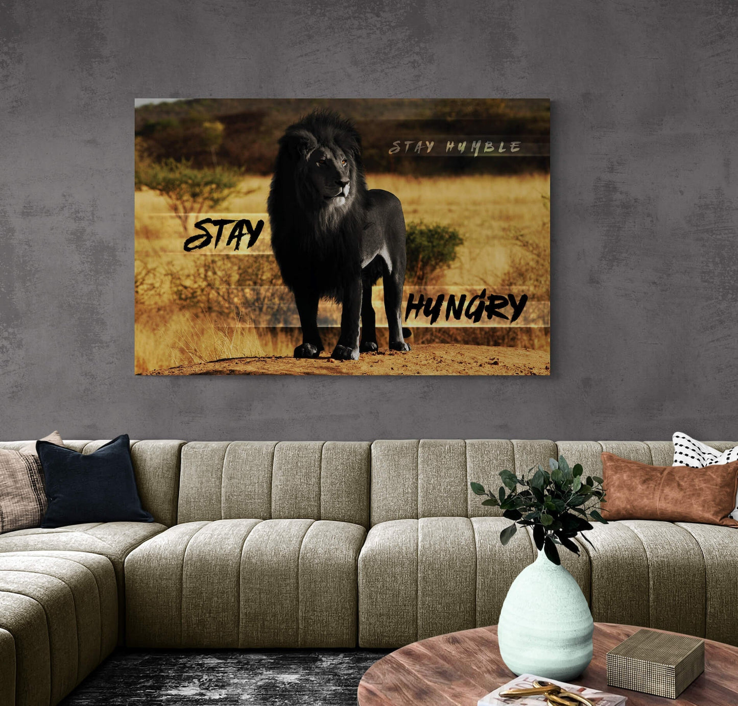 Stay Hungry Stay Humble Canvas Black Will Lion Motivational Quote Poster Lion in Jungle Leader Print King Leo Inspirational Office Art