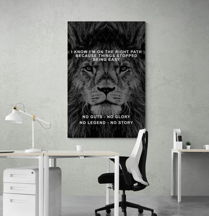 No Guts No Glory No Legend No Story Canvas Never Quit Inspirational Art Right Path Lion Quote Work Hard Motivational Will Lion Poster Art