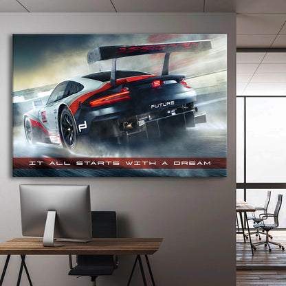 It All Starts with a Dream Acrylic Metal or Canvas Poster Print Sport Car Motivational Quote Living Room Office Car Quote Poster Decor