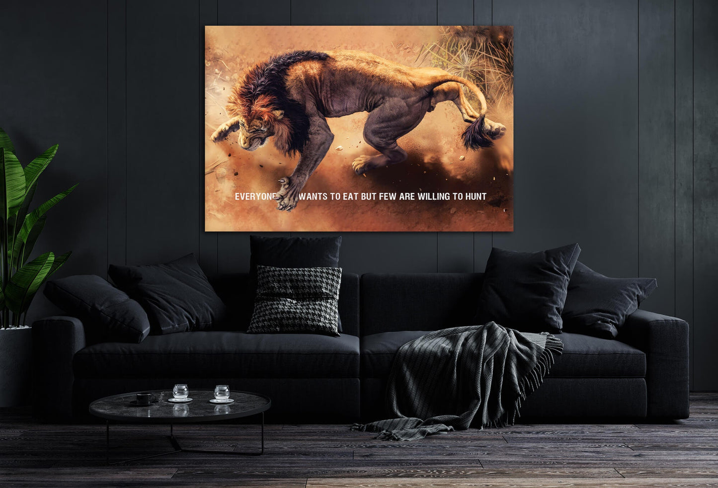 Adult Aggressive Lion Motivational Quote Canvas Home Wall Decor Inspirational Art Everyone Wants to Eat but Few Are Willing to Hunt