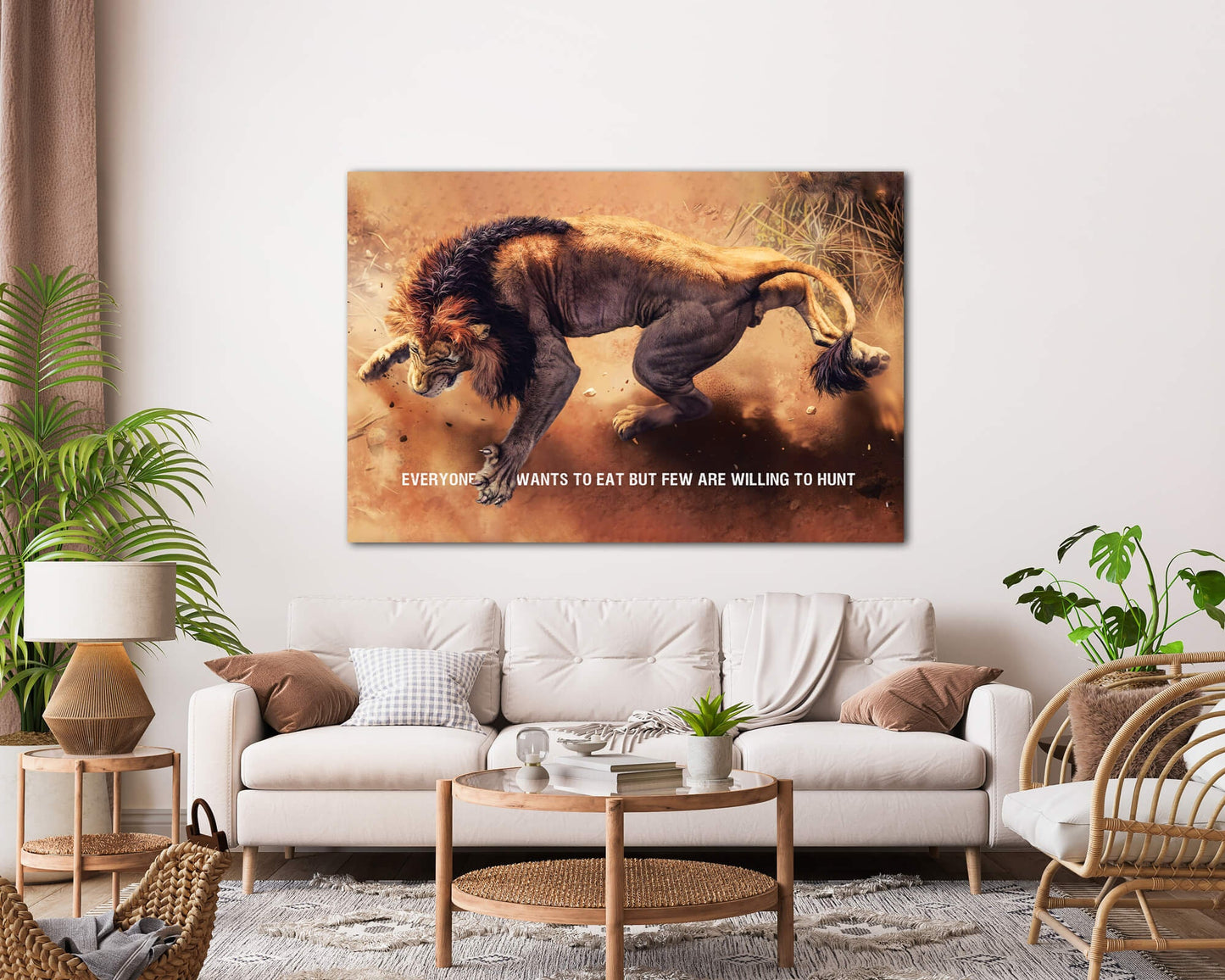 Adult Aggressive Lion Motivational Quote Canvas Home Wall Decor Inspirational Art Everyone Wants to Eat but Few Are Willing to Hunt