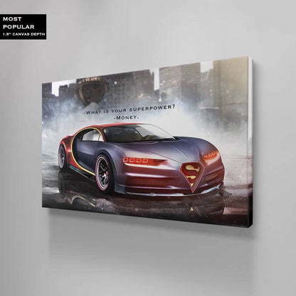 My Superpower Is Money Motivational Sport Car Canvas Inspirational Red Car Quote Art Expensive Luxury Car Poster Superman Car Office Art