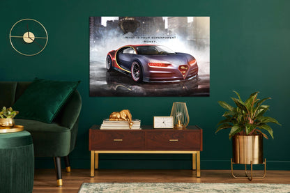 My Superpower Is Money Motivational Sport Car Canvas Inspirational Red Car Quote Art Expensive Luxury Car Poster Superman Car Office Art