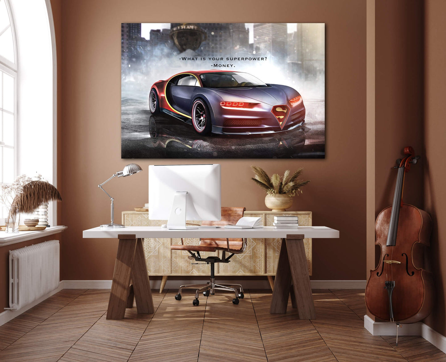 My Superpower Is Money Motivational Sport Car Canvas Inspirational Red Car Quote Art Expensive Luxury Car Poster Superman Car Office Art