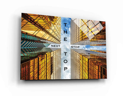 Next Stop the Top Motivational Canvas Downtown High Buildings Inspirational Quote Office Entrepreneur Poster Decor Gold Building Success