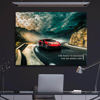 The Road to Success Has No Speed Limit - Motivational Wall Art - Red Lambo Inspirational Quote Poster - Dollars Way to Success Print