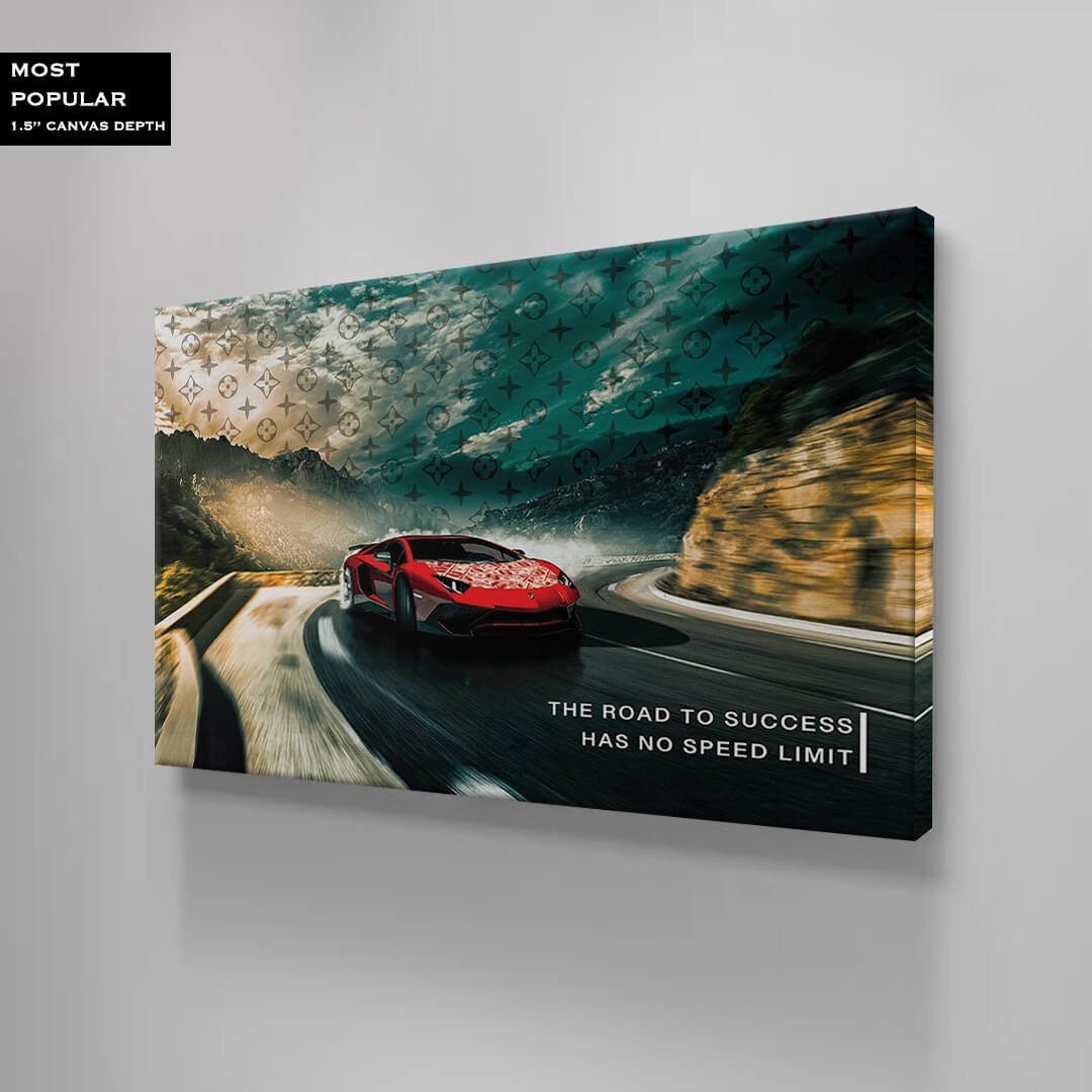 The Road to Success Has No Speed Limit - Motivational Wall Art - Red Lambo Inspirational Quote Poster - Dollars Way to Success Print