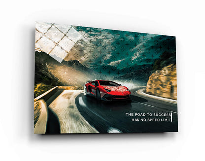 The Road to Success Has No Speed Limit - Motivational Wall Art - Red Lambo Inspirational Quote Poster - Dollars Way to Success Print