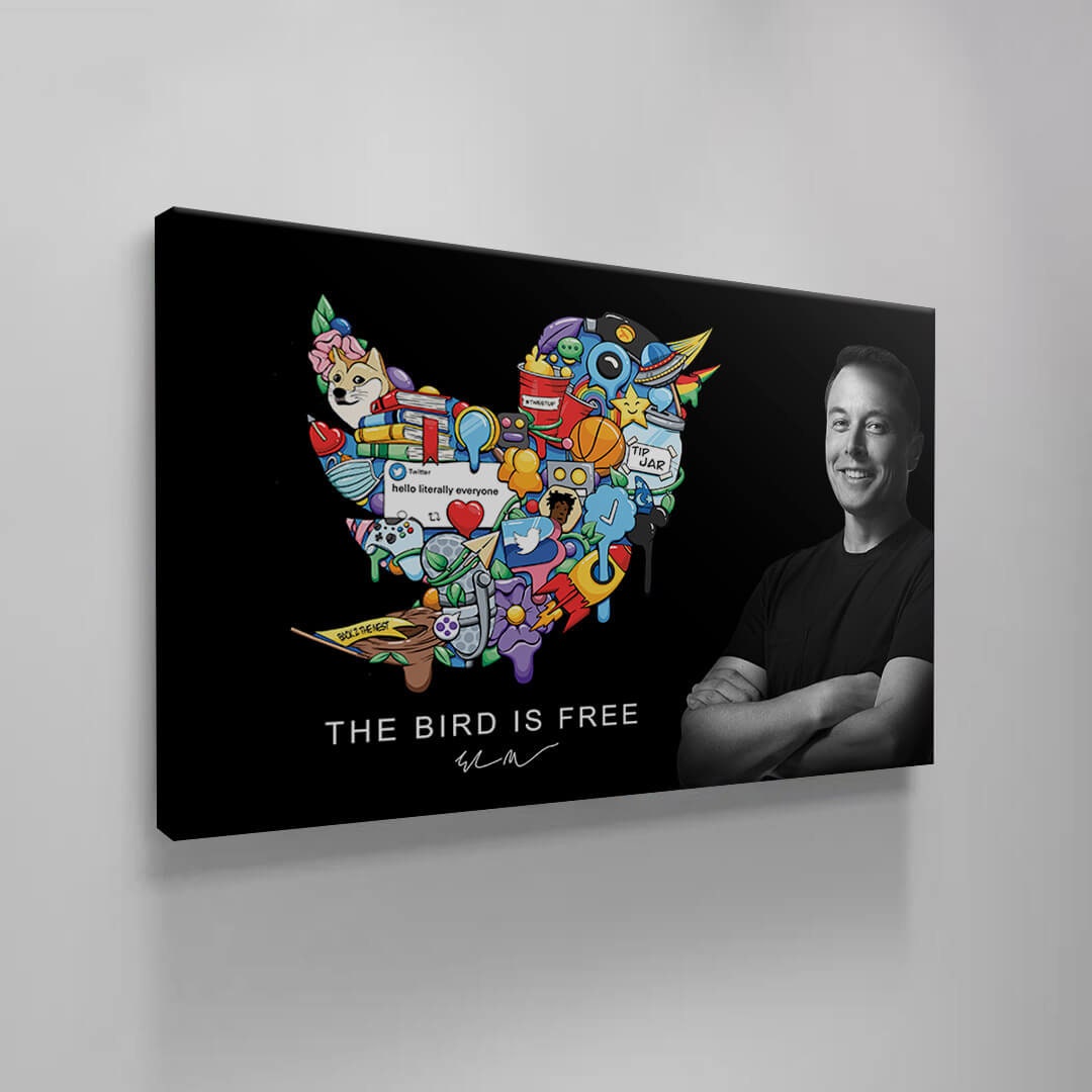 Elon Musk's Twitter Bird Free Speech Wall Art Twit-ter Wall Poster Blue Bird Art First Post Ever Canvas Social Media Logo Meme Office