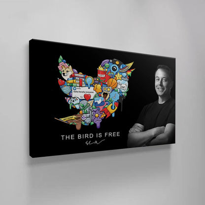 Elon Musk's Twitter Bird Free Speech Wall Art Twit-ter Wall Poster Blue Bird Art First Post Ever Canvas Social Media Logo Meme Office